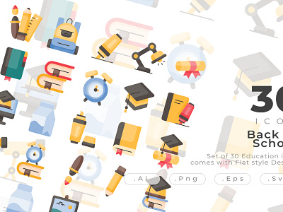 Education Icon Sets comes with flat style design art school backpack college creative diploma education graduate graduation highlighter icon icon design learning modern startup study