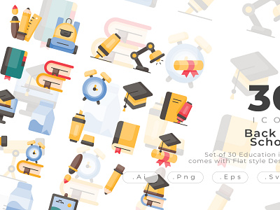 Education Icon Sets comes with flat style design