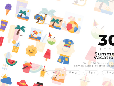 Set of 30 Summer icon come with flat design