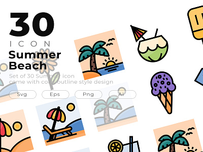 Set of 30 Summer icon come with colorline design