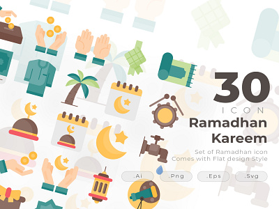 Ramadhan icon design comes wit flat style design creative fasting icon icon design iftar infaq modern mosque ramadhan sajadah