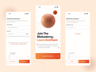 Blokademy – Blockchain EdTech Platform 2fa onboarding signup ui uidesign