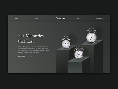 Vinctsy (Version 1) - A landing page for alarm clocks achromatic alarm clock classy graphic design gray landing page modern ui web website