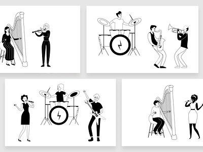 ITG.digital - Infinite combinations of Illustrations! blackandwhite character characterdesign characters constructor customillustrations drum drummer drums guitar harp illustration illustration art illustrations illustrator itg itgdigital musician musicians violin