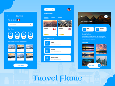 TravelFlame - Travel App UI Design Concept android app app design app ui design apps travel trip ui ui design ui ux design ux