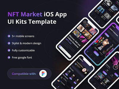 NFT Market iOS App UI Kit Template app concept ios ui kit nft marketplace nft marketplace app ui kit template