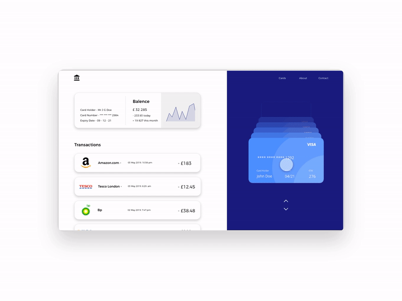 Mi Banking Dashboard Card Selector