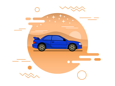 A Subaru in the desert car circle desert drive flat design illustration rallye sport subaru vehicle wheel wrx