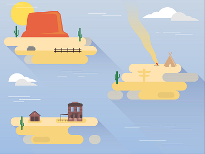 Western Island cloud desert flat design floating island illustration ranch sand smoke vector western wind