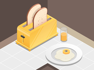 Morning Session bread egg isometric illustration morning orange juice sk8 skate skateboard skateboarding