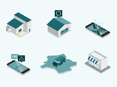 Magma wip car factory geolocation isometric illustration notification phone store