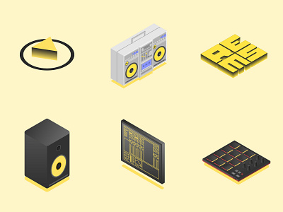 Isometric illustration Beatmaker beatmaking ghetto blaster hip hop isometric isometric illustration monitor mpc play