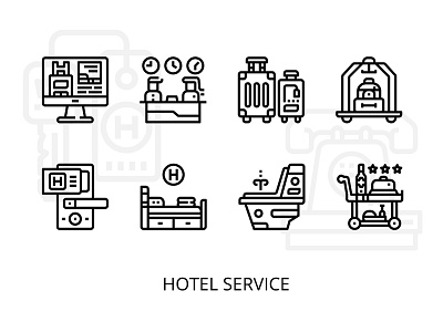 Hotel Service icons set hostel hotel symbol icons illustrations line service set