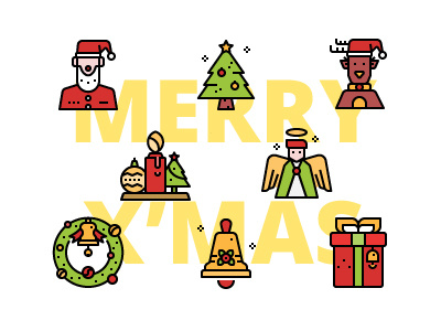 Christmas icon bell box candle christmas gift icon ornaments reindeer santa wreath xams
