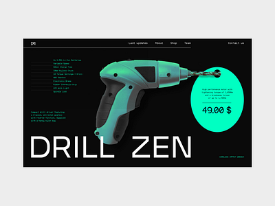 Tool presentation page bright color concept construction tools contemporary contrast design drill equipment modern page presentation page product shop techi technology tool ui web