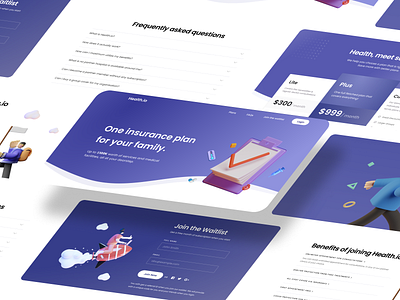 Healthcare Landing Page Concept 3d blue dailyui dailyuichallenge faqs footer header health care healthcare landing page landing page design light lightmode pricing purple ui uiux webdesign