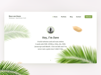 Redesign davevanhoorn.com clean desktop green leaves minimal nuts palm webdesign