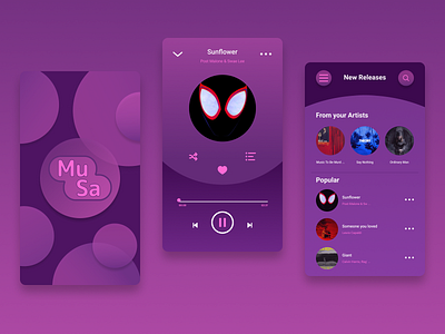 Musa - Music App Concept app design figma interface mobile music music player pink round ui ux