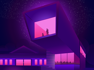 Canitlevered Roof Illustration 3d affinity designer architecture building drawing illustration pink purple roof stars