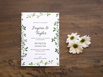Free Green Leaf Wedding Invitation Template