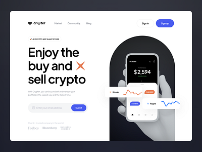 Crypter Hero Header card clean coin crypto cryptocurrency design exchange finance hero header invest landing light minimal trade ui ux wallet