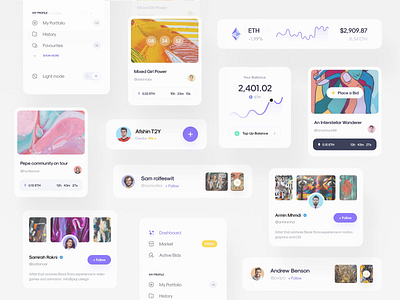 NFT Dashboard Project Component Interaction animation chart clean component crypto cryptocurrency dark dashboard design graph interaction light minimal motion graphics nft nft marketplace nft web panel ui ux