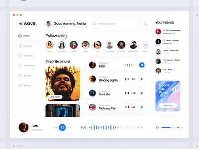 Wave :: Music Streaming Project clean dashboard design light minimal music project sound spotify stream streaming ui unarshia ux web