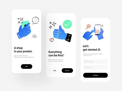 Shopy :: Onboarding Interaction Concept app clean colorful design flow gradient illustration interaction light minimal motion motion graphics onboarding prototype ui ux