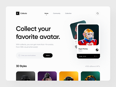 Collecta Hero Section avatar clean collection crypto design hero section landing light minimal nft token ui ux web