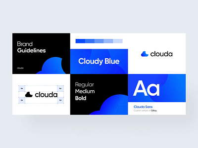 Clouda :: Brandbook aftereffects animation blue brandbook branding clean cloud design graphic design logo logomotion minimal motion palette