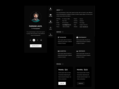 Personal UI Template black and white business corporate creative cv multipurpose onepage parallax personal portfolio resume sidebar menu vcard