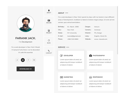 Personal White UI Template black and white business corporate creative cv multipurpose onepage parallax personal portfolio resume sidebar menu vcard