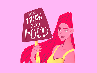 Draw for Food Humor Placard cartoon character design comic female flat girl humor humorous illustration illustration placard procreate red head woman