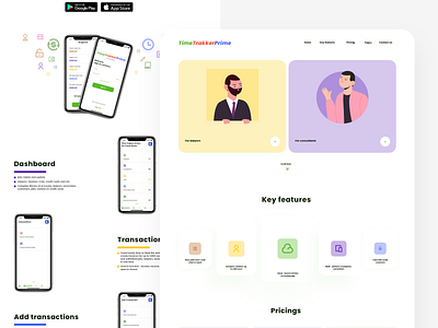 TimeTrakker Management App adobexd br clients design finance illustration landing design landing page landing page design landingpage madewithadobexd minimal projects ui ux web web design webdesign website website design