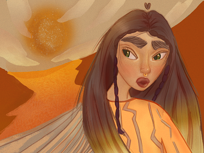 Escape from Sahara adobephotoshop asiangirl bookillustration bright characterdesign desert girlcharacter illustration orange sun yellow