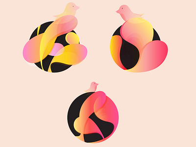 Birdy tale 2d abstract adobe illustrator birds black bright circle color colorful digital gradient graphic tablet illustraion nest rose ui vector yellow