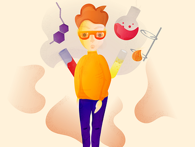 Chemist🧪 abstract boy boy game character character chemist chemistry colorful flat fun glasses grain illustraion shadows texture vector