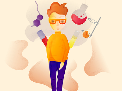 Chemist🧪 abstract boy boy game character character chemist chemistry colorful flat fun glasses grain illustraion shadows texture vector