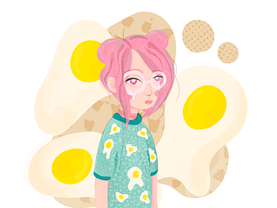 PINK HEAD adobe illustrator bright character colorful concept dtiys egg girl girl character girl illustration gradient illustraion pink hair texture vector yellow