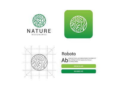 Nature Woodworks green logo leaf logo logo logo design nature nature logo stacktive stacktive studio wood logo woodworks logo