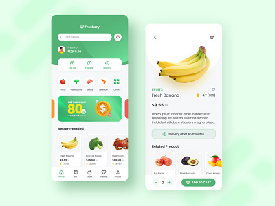 Freshery - Grocery App Design Exploration grocery grocery app interface mobile product design stacktive stacktive studio ui ui concept ui design