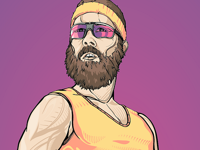 Racquetball Boss Fight Portrait illustration portrait purple sports vector yellow