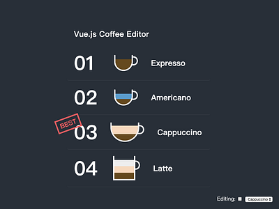 Vue.js Coffee Menu Editor