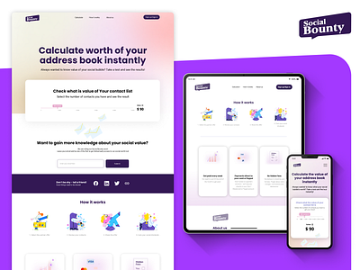 Social Bounty Landing Page & Logo Design bounty branding contact list contacts design illustration landingpage logo logodesign logomark logotype product design responsive design social socialbounty ui uxui value webdesign