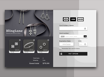 Credit Card checkout form for a online jewellery store. blackandwhite credit card checkout credit card form credit card payment dailyui 002 design ecommerce ecommerce design jewellery store monochrome shopping cart ui ux
