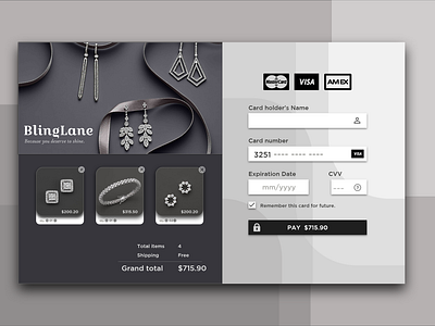 Credit Card checkout form for a online jewellery store.