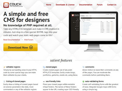 Couch CMS Homepage e-commerce homepage landing page