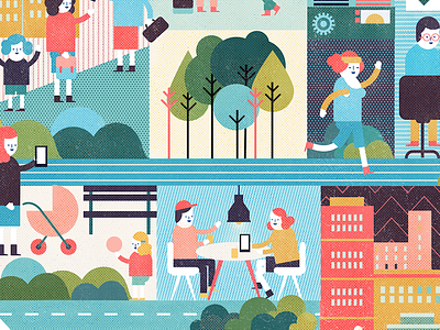 city life character design city colourful illustration shape