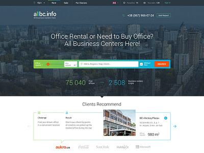 Allbc (Homepage) art direction gui interface office rent rental responsive site ui web web design website