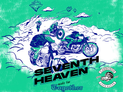 Seventh Heaven Made for Together badge design cafe racer design distressedunrest drawing illustration motorcyle